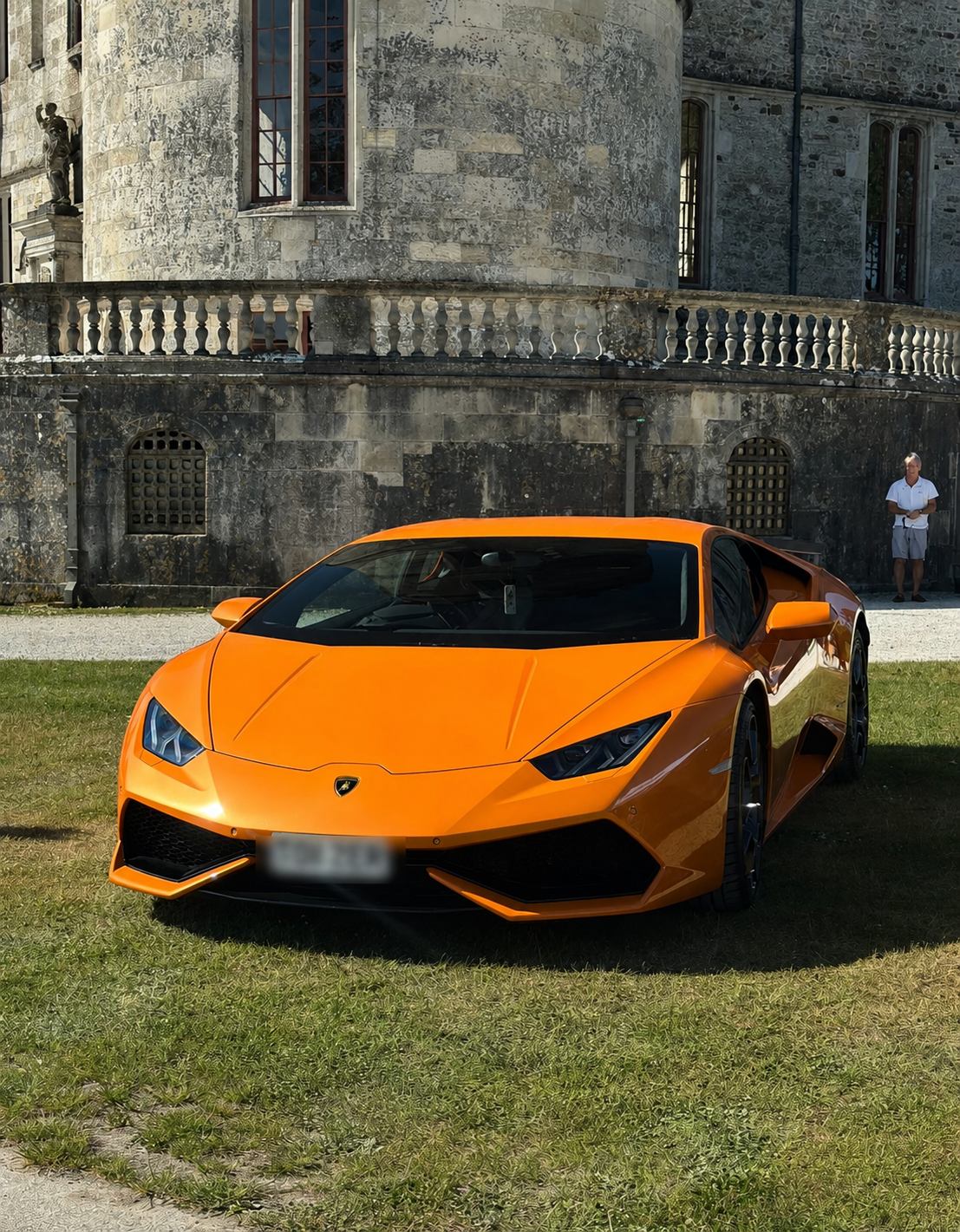 Orange Lamborghini Huracan hire at Dorset castle location shoot